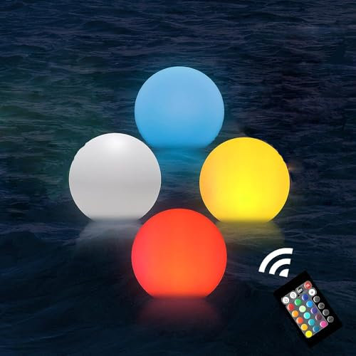 BIGFOX 4 Pcs Éclairage de Piscine Flottante - IP65 Affichage Boule Lumineuse Colorée de Lumière de LED avec Télécommande, 16 RGB Changement de Couleur Pour Piscine, Fête