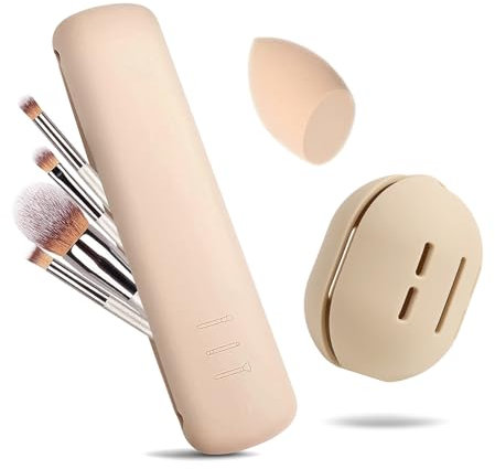 XoeLLe 2 Stück Makeup Pinsel Tasche, Reisen Pinsel Kosmetiktasche Halter Schwammhalter, Silikon Pinsels Aufbewahrung und Tragbare Makeup Organizer für Reisen Zuhause Geschäftsreisen