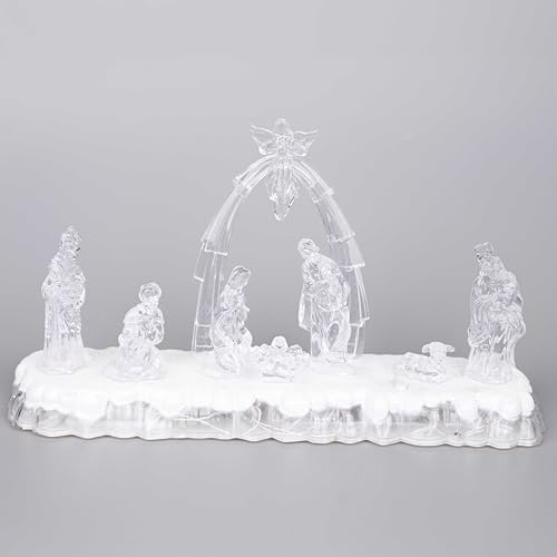 32cm Christmas Pre-Lit LED Musical Nativity Scene Acrylic Sculpture Battery Operated Light Up Xmas Tabletop Home Decorations