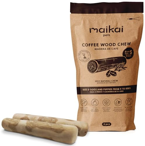 MAIKAI Confezione da 2 Legno di Caffè per Cani Taglia S – Masticativi Naturali e Sicuri – Alternativa all’Osso – Anti-Tartaro e Anti-Stress – Giocattolo da Masticare - Regali per Cani