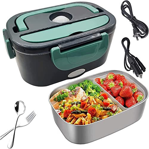 TEmkin Portapranzo Elettrico 2 in 1 aggiornato, scaldavivande in Acciaio Inossidabile da 1,2 Litri, Scatola riscaldante Automatica per Viaggi in Ufficio e Scuola, scaldavivande Portatile Nuovo