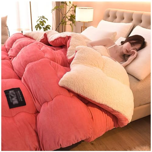ZMIN Kuscheldecke Mit Super-Chaude-En-Aline-D'agneau-Double-Face-Bettdecke Und Kuscheldecke – Couette-En-Couleur-Unie-Couch Und Waschbar in Der Maschine,E,200x230cm(5kg)