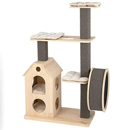 PIPONS Katzenbaum Kratzbaum Kratzbaum Sisalsäule Katzensprungplattform Großes Katzenklettergerüst Massivholz Katzenroller Laufband Katzenturm katzenkratzbaum