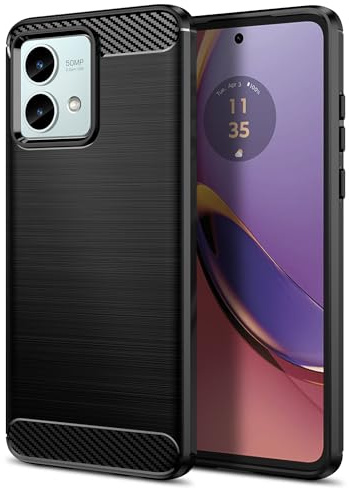 Qiinogow Funda Ultradelgada para Motorola Moto G84 5G, Negro | Textura Efecto Fibra de Carbono, Acabado Cepillado, Antigolpes y Antirayaduras, Funda TPU Flexible