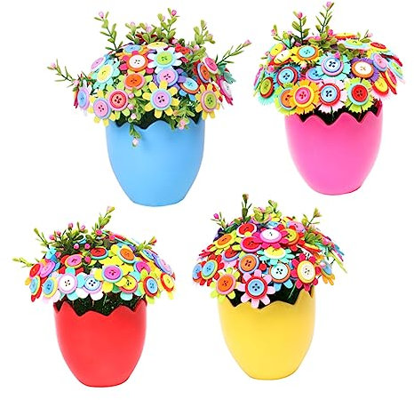 ifundom Kinderanzug 4 Teiliges Blumenstrauß Herstellungsmaterial Knopf Blumenstrauß Set Zum Basteln Ihres Blumenstraußes Blumenvase Und Blumen Bastelset Scrapbooking Knöpfe Materialpaket
