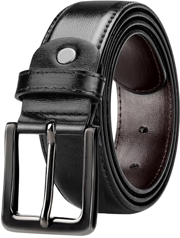 EsengNoyi Mens Black Belt Leather Belt for Men Jeans Dress Golf, Black Buckle, M - Waist 33-36