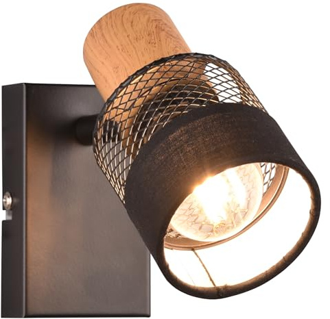Trio Leuchten Spotleuchte Nandini 811700132, Metall Schwarz matt, Holz, Schirm Stoff/Metall Schwarz, exkl. 1x E14