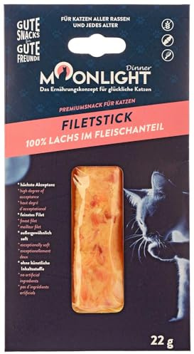Moonlight Katzensnack Filet-Stick (22 g, Lachs), getreidefrei, 100% Lachs im Fleischanteil, Katzenleckerli mit hohe Akzeptanz, außergewöhnlich Soft