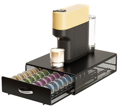 SEVENLINE Cajón para cápsulas de café compatible con Nespresso Vertuoline Dolce Gusto Black Metal Orgainzer 40 cápsulas Vertuo Line Storage para encimera de oficina en casa