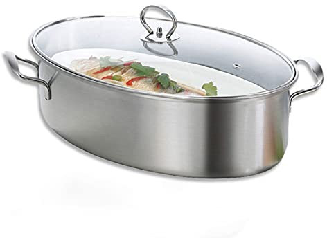 ANSNOW Fischdampfgarer, Elliptischer, Gedämpfter Fischtopf, Ovales Mehrzweck-Kochgeschirr Und Hotpot Zum Braten Mit Rost