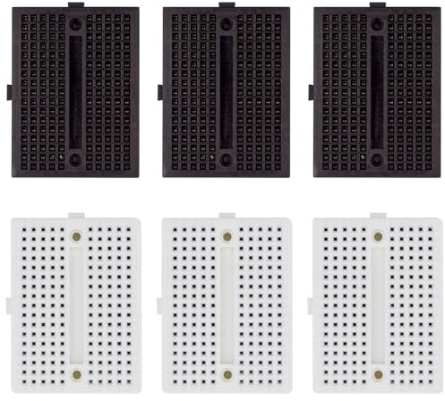 6Pcs Mini Breadboard 170 Tie Points Small Solderless Prototype PCB Board (Black+White)
