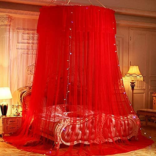 Kuppel-Moskitonetz fürs Bett, Betthimmel mit LED-Lichterkette, ultragroßes hängendes Queen-Himmelbett-Vorhangnetz für Babys, Kinder, Mädchen, Erwachsene, 3 Eingänge für Einzel- bis Kingsize-