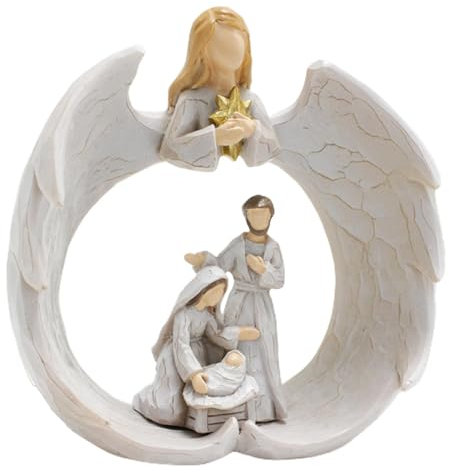 Streysisl Figure per presepe | Angelo sacra famiglia decorazione presepe ornamentale, sacra famiglia, statuetta in resina, scultura, scena natalizia religiosa