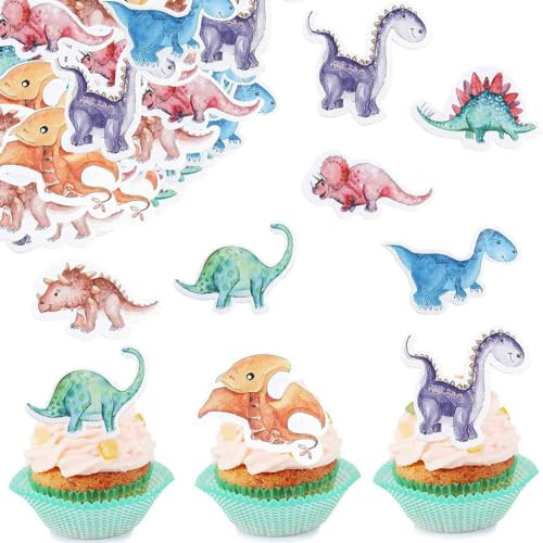 ENLACE Dino Tortendeko Essbar,50 Stück Essbare Tortendeko Dinosaurier,Essbare Cupcake Topper Dinosaurier Kuchen Deko Essbar,Esspapier Dino Geburtstag Deko,Muffin Deko Kindergeburtstag