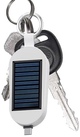 Solar Keyring Mobile Phone Charger, Solar Powering Bank Keyring, 3000 mAh Portable SolarPower Bank, Type C Charger Pendent, Phone Tablet Key Chain Charger Type C for Travel Outdoor Camping, White