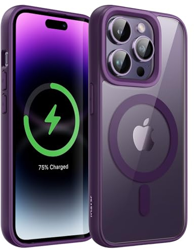 JETech Magnetic Case for iPhone 14 Pro, Deep Purple | Compatible with MagSafe, Solid Color Matte TPU Frame, Clear Back, Shockproof Bumper