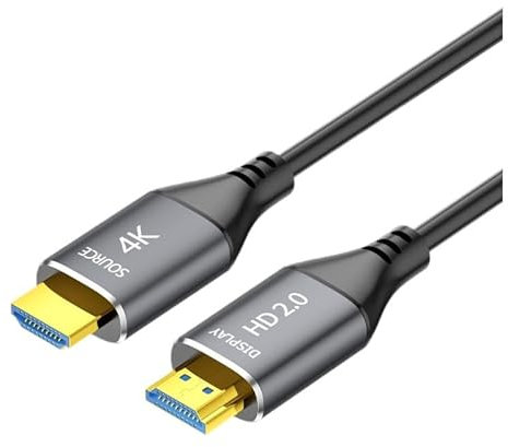 RIKYJIC Cable óptico HDMI 4K 60Hz para TV Ultra HD, Juegos, proyectores y más, Listo para instalación en Pared (15 m, Fibra óptica HDTV2.0)