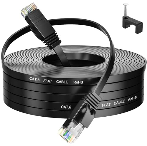 MEIPEK Cable Rj45 15m, Cat 6 Cable Réseau Plat Haut Débit Fibre Câble Ethernet Lan Internet Noir UTP 15 Mètres pour Routeur Modem Switch