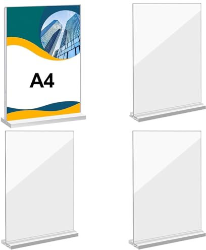 aghoer Acryl Aufsteller, A4 Acryl Schilderhalter, 4 Stück Tischaufsteller, Acryl Tischaufsteller,Werbeaufstellerfür Restaurants Speisekarten Dokumente Büro