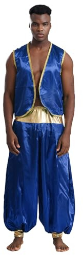Freebily Herren Arabischer Prinz Kostüm Weste Aladdinhose Männer Fasching Halloween Kostüm Orient Flaschengeist Cosplay Mottoparty Outfit