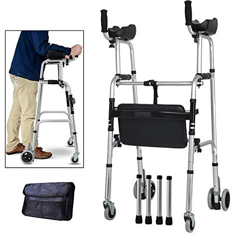 HSWOYEA Gehgestell mit Rädern und Armlehnen-Stützpolster, Dicke, höhenverstellbare Gehhilfe, Gehhilfe aus Aluminiumlegierung für die Rehabilitation älterer Menschen