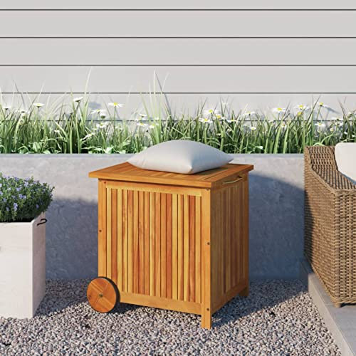 Juroupi Gartentruhe mit Rollen 60x50x58 cm Aufbewahrungsbox Garten GeräTeschrank Gartentruhe Balkon Box Auflagenboxen Massivholz Akazie
