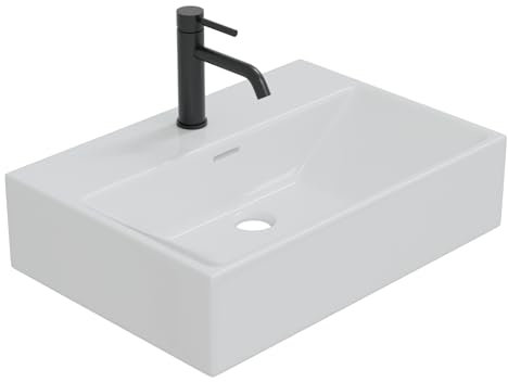 HAGO24 | Waschbecken Keramik 515x360x130mm | eckig | Überlauf | Wandmontage | Aufsatzwaschbecken | weiß | Standardanschluss | kratzfest | schmaler Rand | modern