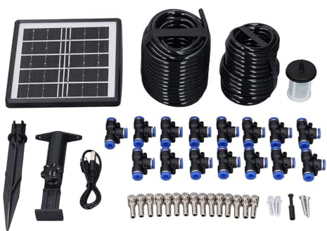 Automatic Self Watering System,Drip Irrigation Kits, Spray Irrigation System Kit Solar Powered Timer Mode IP67 Water Proof Plant Waterer for Greenhouse Garden Lawn