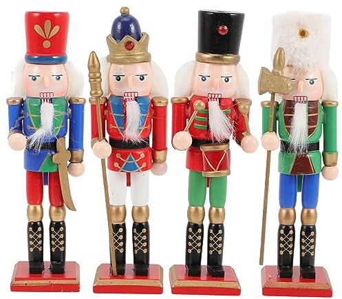 SEWOART 4pezzi Schiaccianoci Soldato in Legno Decorazione Natalizia da Tavolo Artigianato in Legno per Interni Ornamento Festivo per Schiaccianoci