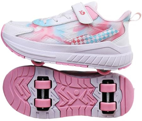 Surwin Schuhe mit Rollen Kinder, Schuhe mit 4 Rollen, Nylonschnalle Roller Skate Shoes Mädchen Jungen Turnschuhe mit Rollen Rollschuhe Schuhe Skateboardschuhe Rollschuhe