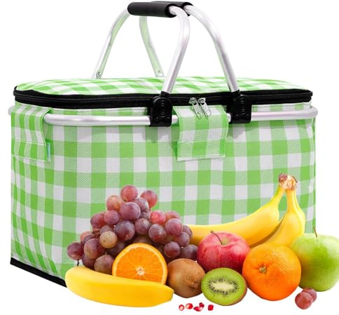 Picknickkorb – wiederverwendbare Strandtasche | Outdoor große Kapazität isolierte Picknicktasche | Tragbarer Einkaufskorb | auslaufsicherer, faltbarer Campingkühler für Roadtrips und Einkaufen