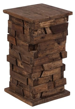 CREEDWOOD Pflanzen HOCKER Dome | Mahagoni Massivholz, 50cm | Holz Beistelltisch, Blumenhocker, Podest, Natur Nachttisch, rustikaler Telefontisch, Sofatisch