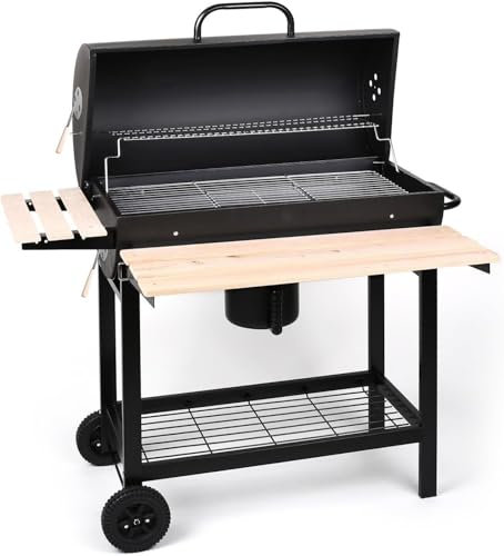 Bricoutlet - Barbecue/Griglia a Carbone BBQ Grill Carrello, Palla con Regolazione della Temperatura, Grill 2 Ruote, Nero