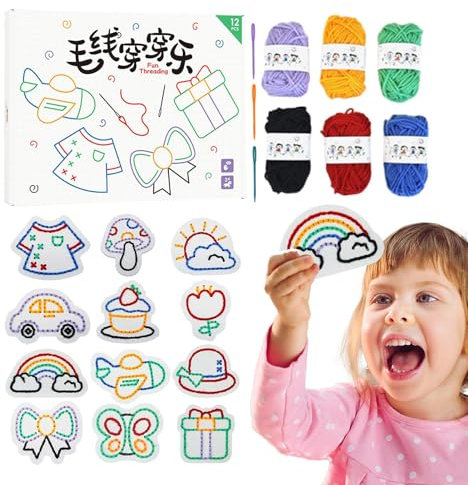 Generisch Kinderschnürkarten, Stricken Spielzeug für Kinder | Spielzeugschnürung Threading Kit | Lernen von Stickereien, pädagogische Feinmotorikspiele, nicht gewebte Muster für und Mädchen