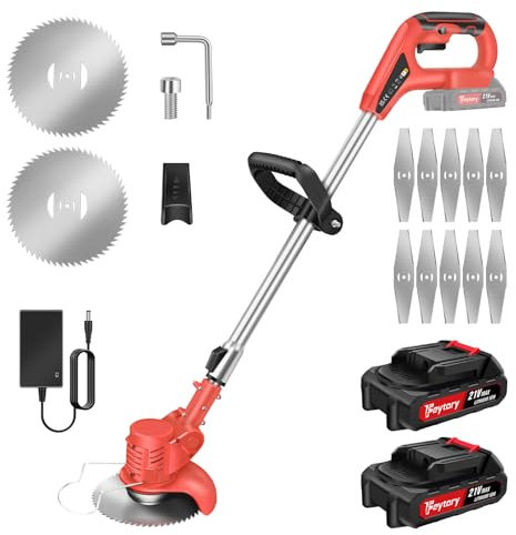 21V Akku Rasentrimmer, 3 in 1 Akku Rasen Trimmer mit 2x3000mAh Batterie, Elektrischer Rasentrimmer mit 21pcs Zubehör und verstellbarem Griff, Teleskopmast Elektro Motorsense für Rasentrimmen und Garn