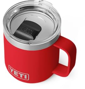YETI Rambler 10 oz (295 ml) Stackable Coffee Mug, Rescue Red | Travel Mug with Durasip Ceramic Lining, Insulated Coffee Cup with MagSlider Lid (Not Leakproof)