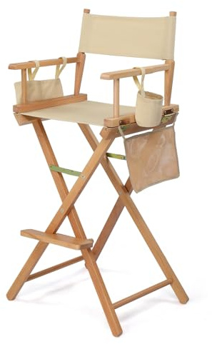 Bonnlo Make Up Chair Professional for Makeup Artist 66cm Hight, Directors Chairs Folding, with Portable Storage Side Bags & Footrest, Solid Hardwood & Polyester (maize-yellow, 31in)