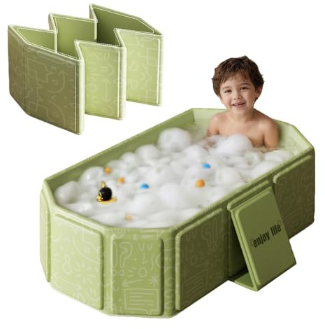 Vasca Da Bagno Pieghevole Per Bambini, Vasca Per Bambini Portatile,Baignoire Pliable Pour BéBé Avec Jouets,Vasca Da Bagno Portatile Con Tappo Di Scarico E Base Antiscivolo (verde)