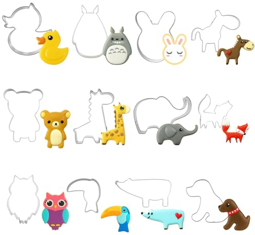 Cookie Cutters, 12 Pack Animal Shaped Biscuit Cutters for Kids, Mini Food Cutters for Baking and Playdough, Fun and Safe Cookie Cutter Set