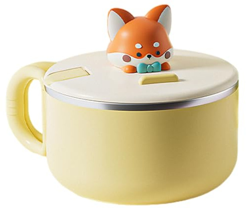 Hbbgdiy Bol à ramen avec couvercle 1200 ml Grand bol de nouilles instantanées avec poignées Cuiseur à ramen portable mignon pour soupe nouilles boulettes salades Fox Design Kitchen