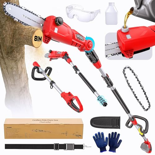 Electric Pole Saw Compatible with Milwaukee 18V, 8 Inch Tree Trimmer Cutter, 16FT Max Total Reach, Cordless Chainsaw, 26ft/s Cutting Speed Pruner for Tree Trimming, Branch Pruning (Tool Only)