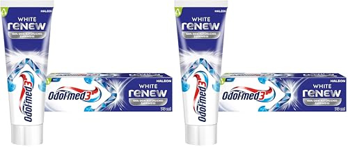 Odol-med3 White reNEW Zahnpasta, bis zu 3x effektiveres Entfernen von Verfärbungen*, Bildung eines Schutzschilds für langanhaltend weiße Zähne***, 75ml (Packung mit 2)