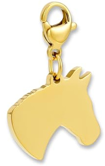 Charms-hänge häst med karbinlås | Halsbandshänge i 316L rostfritt stål | Berlock för berlockarmband i 18K guld | Vattentålig & hypoallergen