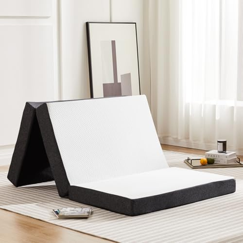 DUMOS Tri-fold Memory Foam Mattress - 4 Inch Single Size Portable Floor Bed, Foldable Mat for Kids and Adults, Collapsible and Washable Cover with CertiPUR-US Certified, for Travel & Camping & Yoga