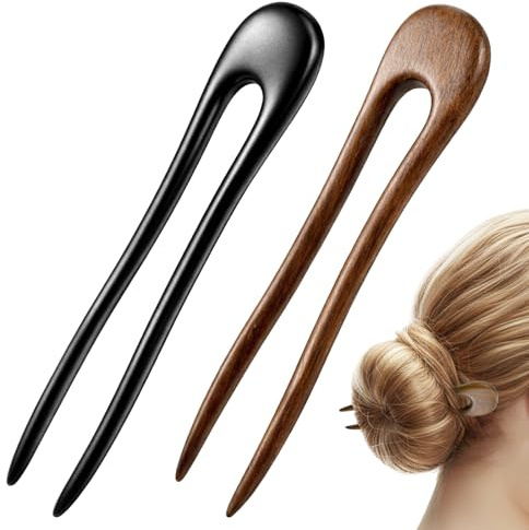 2 Stück 15 cm U-Förmige Haargabel, Sandelholz Haarnadeln, Französischer Stil Haarstäbchen Gabel, Holzhaarstöcke für Hochsteckfrisuren, Retro Haar Chignon Stifte für Mädchen Frauen