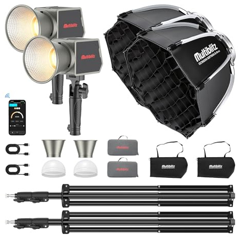 Multiblitz Set aus 2X LED 60B Fotolicht mit 2X FT-8051 Lampenstativ und 2X Octagon Softbox Ø 40 cm