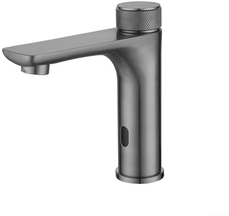 Touchless 304 Stainless Steel Infrared Sensor Faucet with Hot and Cold Water and Adjustable Temperature Knob for Hand Protection and Comfortable Use (Gray)