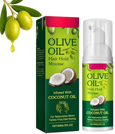Espuma Fijadora de Peinado con Aceite Oliva, Mousse Voluminizadora Ligera, Fijación Flexible Cabello, Hidratante Capilar Brillo, Espuma 60ml Todo Tipo de Pelo, Cuidado Capilar Diario