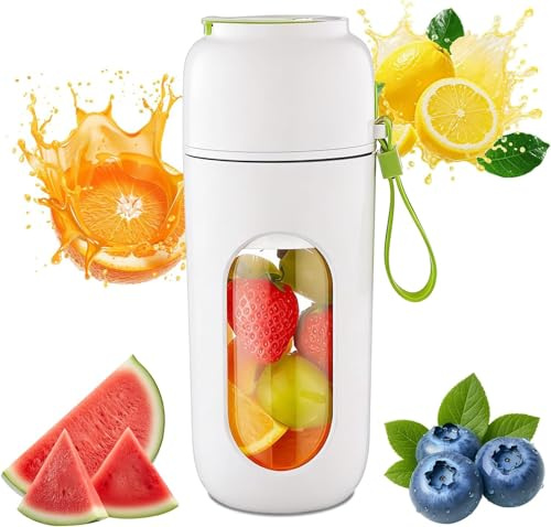 Smyeviva Portable Blender, Powerful 12 Blades, Cordless 350ml To-Go Bottle, Reusable Straw, USB Rechargeable Smoothie Juicer Shakes Personal Maker, Compact Mini Blender for Travel Gym Office, Green