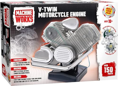 Machine Works Bulld Your Own V-Twin - Kit di costruzione per modellini di moto, con suoni e illuminazione, oltre 150 pezzi, oltre 10 anni
